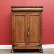 Load image into Gallery viewer, x SOLD Antique French Oak Cabinet – Drawer, Shelves, Keys, Panel Doors & Bun Feet. B12255