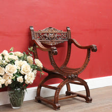 Load image into Gallery viewer, x SOLD Antique French Curule Savonarola Monk Chair with Carved Lion Masks. B12925