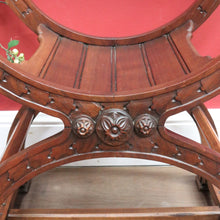 Load image into Gallery viewer, x SOLD Antique French Curule Savonarola Monk Chair with Carved Lion Masks. B12925