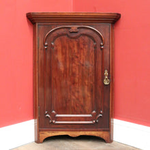 Load image into Gallery viewer, Antique English Mahogany Corner Medicine Cabinet with Brass Handle – Ready to Hang. B12501