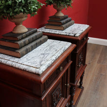 Load image into Gallery viewer, x SOLD Antique French Walnut Marble Top Bedside Cabinets True Pair. B12929