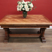 Load image into Gallery viewer, x SOLD Antique French Oak Parquetry Top Dining Table with Extension Leaves. B12491