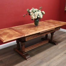 Load image into Gallery viewer, x SOLD Antique French Oak Parquetry Top Dining Table with Extension Leaves. B12491