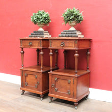Load image into Gallery viewer, x SOLD Pair antique French oak bedside cabinets with marble tops and gilt mounts. B12941