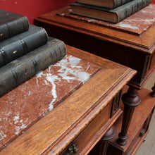 Load image into Gallery viewer, x SOLD Pair antique French oak bedside cabinets with marble tops and gilt mounts. B12941