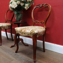 Load image into Gallery viewer, x SOLD Pair of antique English mahogany balloon back chairs with carved detail. B12939