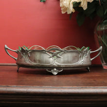 Load image into Gallery viewer, x SOLD French Art Nouveau Uranium Glass Bowl with Silver Metal Floral Base. B12289