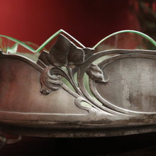 Load image into Gallery viewer, x SOLD French Art Nouveau Uranium Glass Bowl with Silver Metal Floral Base. B12289