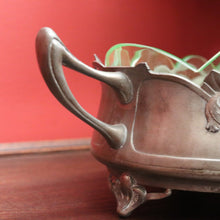 Load image into Gallery viewer, x SOLD French Art Nouveau Uranium Glass Bowl with Silver Metal Floral Base. B12289