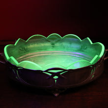 Load image into Gallery viewer, x SOLD French Art Nouveau Uranium Glass Bowl with Silver Metal Floral Base. B12289