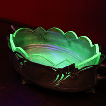 Load image into Gallery viewer, x SOLD French Art Nouveau Uranium Glass Bowl with Silver Metal Floral Base. B12289