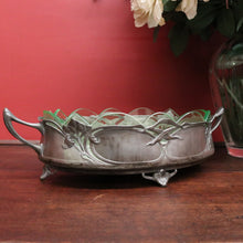 Load image into Gallery viewer, x SOLD French Art Nouveau Uranium Glass Bowl with Silver Metal Floral Base. B12289