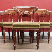 Load image into Gallery viewer, x SOLD Set of 6 Antique English Mahogany and Olive Velvet Dining or Kitchen Chairs, circa 1860 B12061