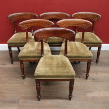 Load image into Gallery viewer, x SOLD Set of 6 Antique English Mahogany and Olive Velvet Dining or Kitchen Chairs, circa 1860 B12061