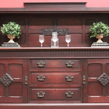 Load image into Gallery viewer, x SOLD Antique English mahogany sideboard with drawers cupboards and iron hardware. B12936