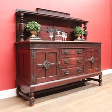 Load image into Gallery viewer, x SOLD Antique English mahogany sideboard with drawers cupboards and iron hardware. B12936