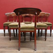 Load image into Gallery viewer, x SOLD Set of 6 Antique English Mahogany and Olive Velvet Dining or Kitchen Chairs, circa 1860 B12061