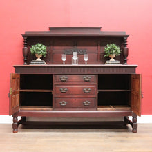 Load image into Gallery viewer, x SOLD Antique English mahogany sideboard with drawers cupboards and iron hardware. B12936