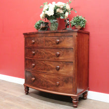 Load image into Gallery viewer, Antique English Mahogany Chest of Drawers with Flame Mahogany Drawer Fronts. B12063