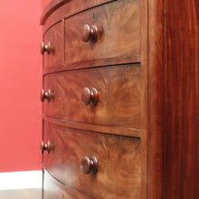 Load image into Gallery viewer, Antique English Mahogany Chest of Drawers with Flame Mahogany Drawer Fronts. B12063