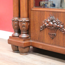Load image into Gallery viewer, French antique oak display cabinet with carved detail and glass shelves. B12935