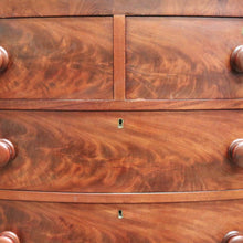 Load image into Gallery viewer, Antique English Mahogany Chest of Drawers with Flame Mahogany Drawer Fronts. B12063