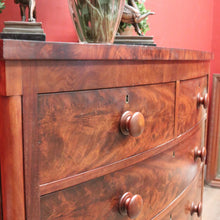 Load image into Gallery viewer, Antique English Mahogany Chest of Drawers with Flame Mahogany Drawer Fronts. B12063