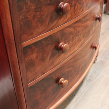 Load image into Gallery viewer, Antique English Mahogany Chest of Drawers with Flame Mahogany Drawer Fronts. B12063