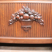 Load image into Gallery viewer, French antique oak display cabinet with carved detail and glass shelves. B12935