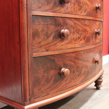 Load image into Gallery viewer, Antique English Mahogany Chest of Drawers with Flame Mahogany Drawer Fronts. B12063