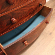 Load image into Gallery viewer, Antique English Mahogany Chest of Drawers with Flame Mahogany Drawer Fronts. B12063