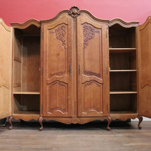 Load image into Gallery viewer, x SOLD Antique French Oak Breakfront Wardrobe, Four-Door with Carved Detail & Storage. B12307