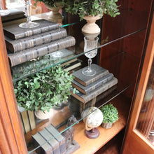 Load image into Gallery viewer, French antique oak display cabinet with carved detail and glass shelves. B12935