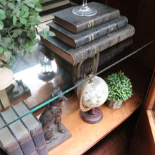 Load image into Gallery viewer, French antique oak display cabinet with carved detail and glass shelves. B12935