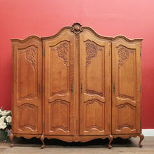 Load image into Gallery viewer, x SOLD Antique French Oak Breakfront Wardrobe, Four-Door with Carved Detail & Storage. B12307
