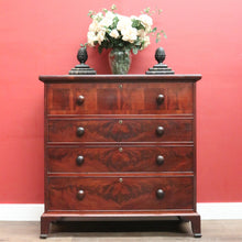Load image into Gallery viewer, Antique English Mahogany Chest of Drawers – Flame Front, Bracket Feet, c.1800s