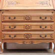 Load image into Gallery viewer, x SOLD Antique French oak writing bureau with carved detail and drop front. B12768