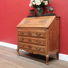 Load image into Gallery viewer, x SOLD Antique French oak writing bureau with carved detail and drop front. B12768