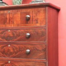 Load image into Gallery viewer, Antique English Mahogany Chest of Drawers – Flame Front, Bracket Feet, c.1800s