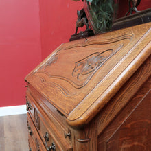 Load image into Gallery viewer, x SOLD Antique French oak writing bureau with carved detail and drop front. B12768