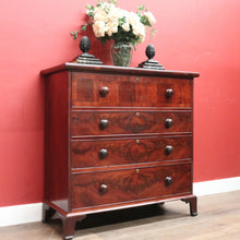 Load image into Gallery viewer, Antique English Mahogany Chest of Drawers – Flame Front, Bracket Feet, c.1800s