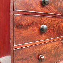 Load image into Gallery viewer, Antique English Mahogany Chest of Drawers – Flame Front, Bracket Feet, c.1800s