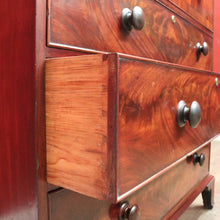 Load image into Gallery viewer, Antique English Mahogany Chest of Drawers – Flame Front, Bracket Feet, c.1800s