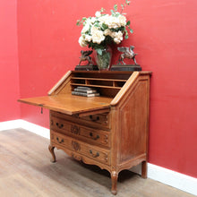 Load image into Gallery viewer, x SOLD Antique French oak writing bureau with carved detail and drop front. B12768