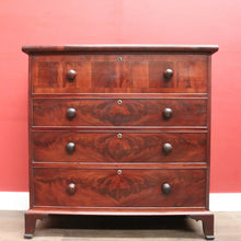 Load image into Gallery viewer, Antique English Mahogany Chest of Drawers – Flame Front, Bracket Feet, c.1800s