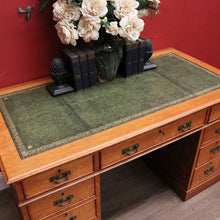 Load image into Gallery viewer, x SOLD Antique English Oak and Leather Twin Pedestal Office Desk with Nine Drawers and Brass Handles. B12073