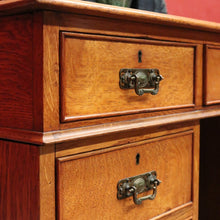 Load image into Gallery viewer, x SOLD Antique English Oak and Leather Twin Pedestal Office Desk with Nine Drawers and Brass Handles. B12073