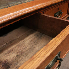 Load image into Gallery viewer, x SOLD Antique English Oak and Leather Twin Pedestal Office Desk with Nine Drawers and Brass Handles. B12073