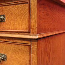 Load image into Gallery viewer, x SOLD Antique English Oak and Leather Twin Pedestal Office Desk with Nine Drawers and Brass Handles. B12073