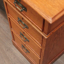 Load image into Gallery viewer, x SOLD Antique English Oak and Leather Twin Pedestal Office Desk with Nine Drawers and Brass Handles. B12073